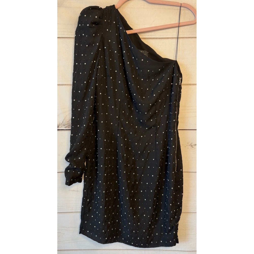 Robert Rodriguez Black Studded Pearl One Shoulder Mini Dress Size 4 Cocktail